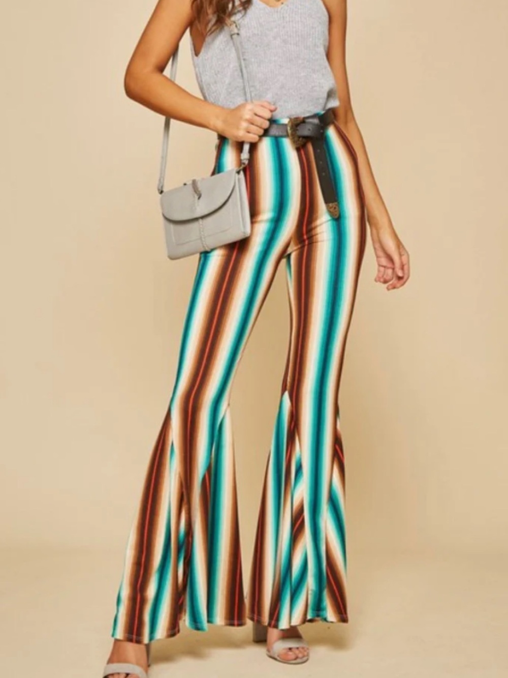 Savanna Jane Striped Bell Bottom Pants Sz L